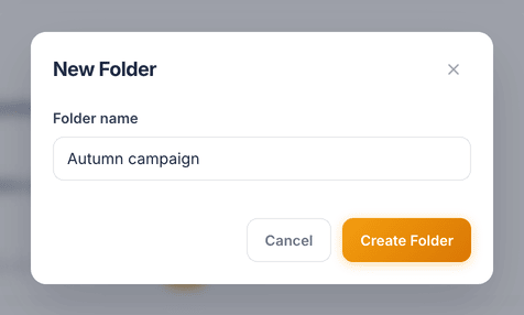 The New Folder dialog with the name Autumn campaign